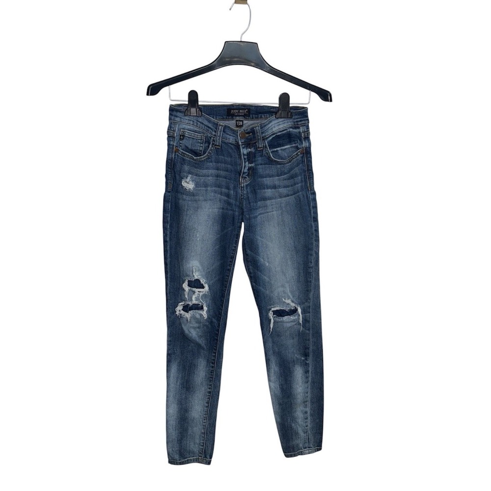 Judy Blue Jeans 7 28 Distressed Boyfriend Skinny JB8247DK Ripped Denim Med Wash